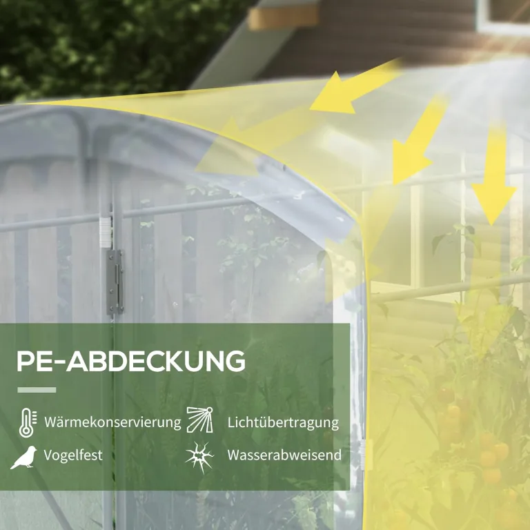 Outsunny Foliengewächshaus, 3 x 2 x 1,95 m Treibhaus, Winddichtes Tomatenhaus mit 1 Tür, Tunnel-Gewächshaus für Balkon Garten, PE, Transparent – Bild 5
