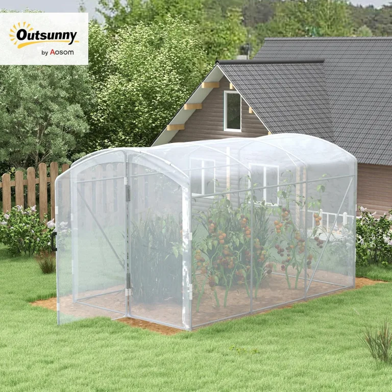 Outsunny Foliengewächshaus, 3 x 2 x 1,95 m Treibhaus, Winddichtes Tomatenhaus mit 1 Tür, Tunnel-Gewächshaus für Balkon Garten, PE, Transparent – Bild 2