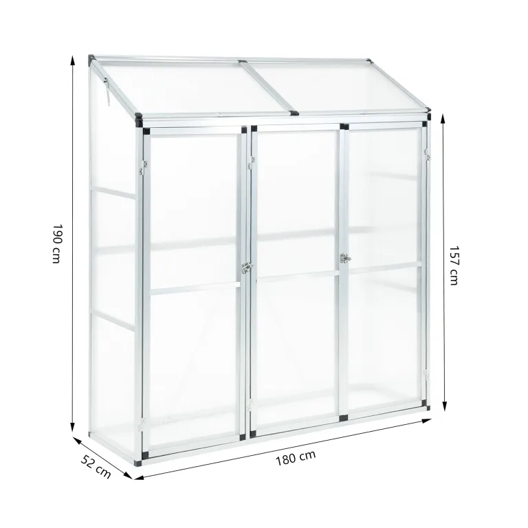 Aluminium-Gewächshaus – kompakter Tomatenzüchter – 3 Türen – 190 x 52 x 182 cm – Silber – ideal für kleine Räume und städtische Gartenarbeit – Bild 2