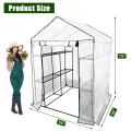 Begehbares Gewächshaus für den Außenbereich, 145 x 145 x193 cm, 3 Ebenen, 6 Regale, Gewächshaus-Set mit Türankern mit Reißverschluss und Seilen für Garten, Terrasse, Hinterhof - Thumbnail 2