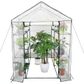 Begehbares Gewächshaus für den Außenbereich, 145 x 145 x193 cm, 3 Ebenen, 6 Regale, Gewächshaus-Set mit Türankern mit Reißverschluss und Seilen für Garten, Terrasse, Hinterhof - Thumbnail 8