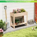 COSTWAY Hochbeet mit Ablage, Erhöhtes Gartenbeet aus Holz, Pflanzkasten mit Drainagefächern, Gemüsebeet Kräuterbeet groß, für Balkon Garten Terrasse, 81 x 38 x 77 cm, Natur - Thumbnail 7