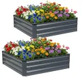 WILLOW WEAVE Satz aus 2 Hochbeeten für Garten, verzinkte Stahl-Planter im Freien zum Anpflanzen von Gemüse, Blumen und Kräutern, 120x120x30 cm, Grau - Thumbnail 9