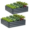 WILLOW WEAVE Satz aus 2 Hochbeeten für Garten, verzinkte Stahl-Planter im Freien zum Anpflanzen von Gemüse, Blumen und Kräutern, 120x120x30 cm, Grau - Thumbnail 1