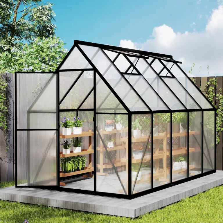 Aufun Premium Gewächshaus Aluminium, 5.04m² Gartengewächshäuser mit 6 cm Fundament und 4 mm PC Platte Treibhaus Tomatenhaus Gartenhaus UV beständig Wetterfest für den Garten, 280x180x195 cm – Bild 1