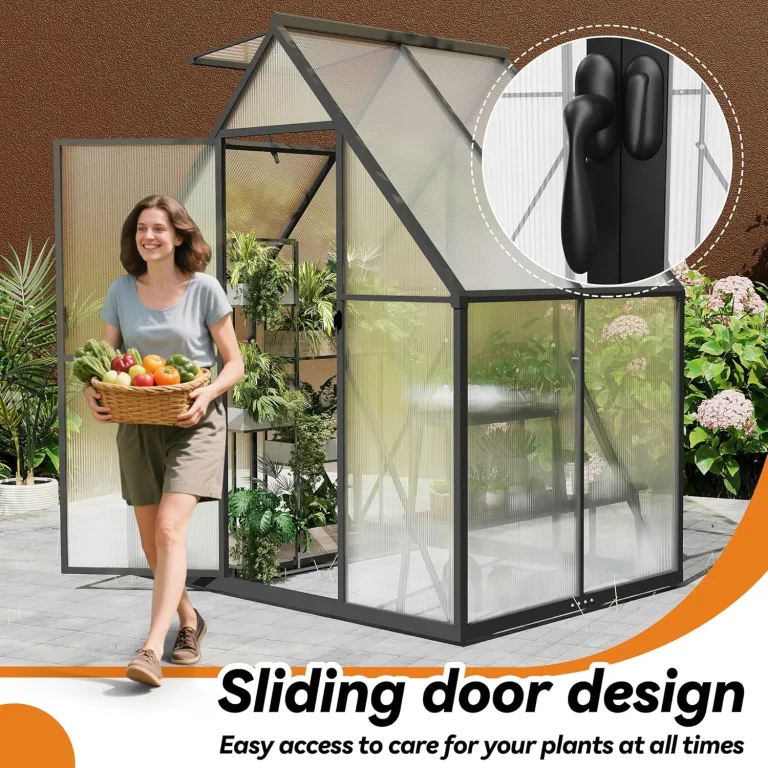 Aufun Premium Gewächshaus Aluminium, 2.25m² Gartengewächshäuser mit 6 cm Fundament und 4 mm PC Platte Treibhaus Tomatenhaus Gartenhaus UV beständig Wetterfest für den Garten, 125x180x195 cm – Bild 5
