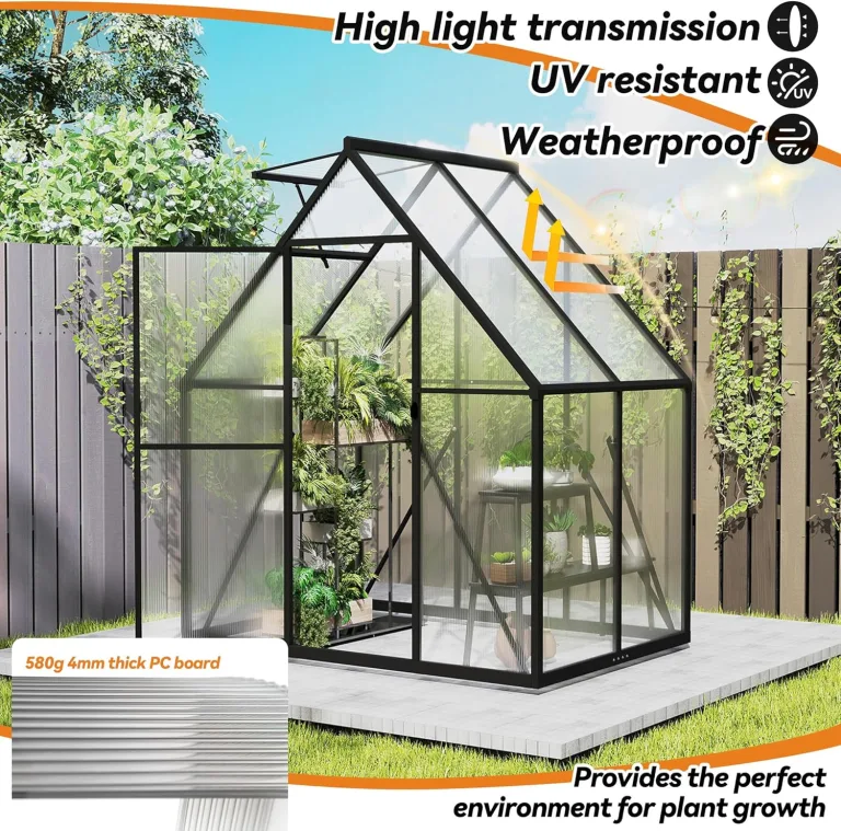 Aufun Premium Gewächshaus Aluminium, 2.25m² Gartengewächshäuser mit 6 cm Fundament und 4 mm PC Platte Treibhaus Tomatenhaus Gartenhaus UV beständig Wetterfest für den Garten, 125x180x195 cm – Bild 6