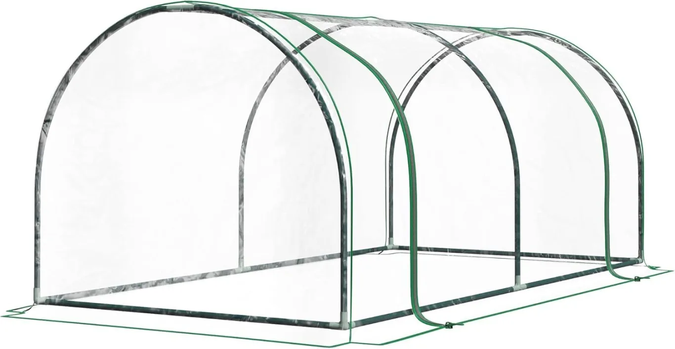 Gewächshaus mit Tür, Foliengewächshaus aus Stahl, Treibhaus für Balkon, Garten, Tomatenhaus 200x100x80cm, Tomatengewächshaus für Tomaten, Gemüse, Blumen, Pflanzen, Transparent+Grün - Bild 1