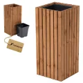 Pflanzkübel Holz – imprägniert wetterfest – mit herausnehmbarem Kunststoffeinsatz – Pflanztopf Blumenkasten für Balkon Garten Terrasse (Vertikal-braun 36x36 H80 cm) - Thumbnail 1