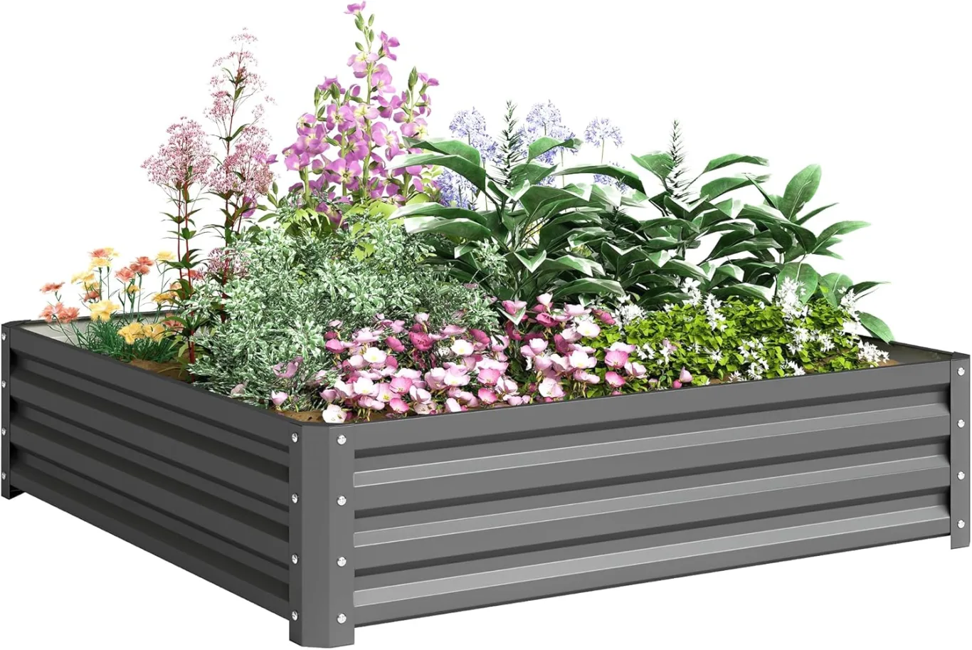 Outsunny Hochbeet, Blumenkasten, Gemüsebeet, Pflanzkasten, Kräuterbeet für Garten, Terrasse, Balkon, Stahl, Hellgrau, 120 x 120 x 30 cm - Bild 1