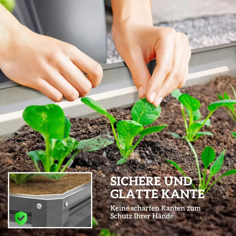Outsunny Hochbeet, Blumenkasten, Gemüsebeet, Pflanzkasten, Kräuterbeet für Garten, Terrasse, Balkon, Stahl, Hellgrau, 120 x 120 x 30 cm – Bild 4