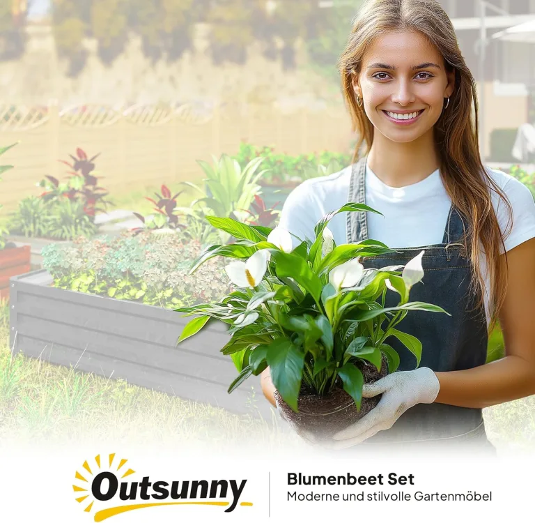 Outsunny Hochbeet, Blumenkasten, Gemüsebeet, Pflanzkasten, Kräuterbeet für Garten, Terrasse, Balkon, Stahl, Hellgrau, 120 x 120 x 30 cm – Bild 6