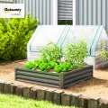 Outsunny Hochbeet, Blumenkasten, Gemüsebeet, Pflanzkasten, Kräuterbeet für Garten, Terrasse, Balkon, Stahl, Hellgrau, 120 x 120 x 30 cm - Thumbnail 2