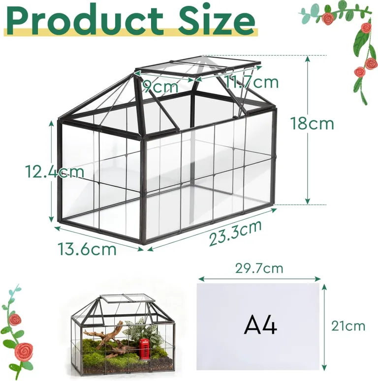Mini Gewächshaus Fensterbank Glas 23,3 x 13,6 x 18cm Pflanzen Terrarium Klein Flaschengarten DIY (Keine Pflanzen enthalten) für Sukkulenten, Kakteen – Bild 2