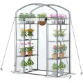 Begehbares Gewächshaus mit höhenverstellbaren Regalen, robustes Gewächshaus für Außen/Innenbereich, 98 % lichtdurchlässige PVC-Abdeckung, 208,3 x 144,8 x 73,7 cm, Schwarz - Thumbnail 7