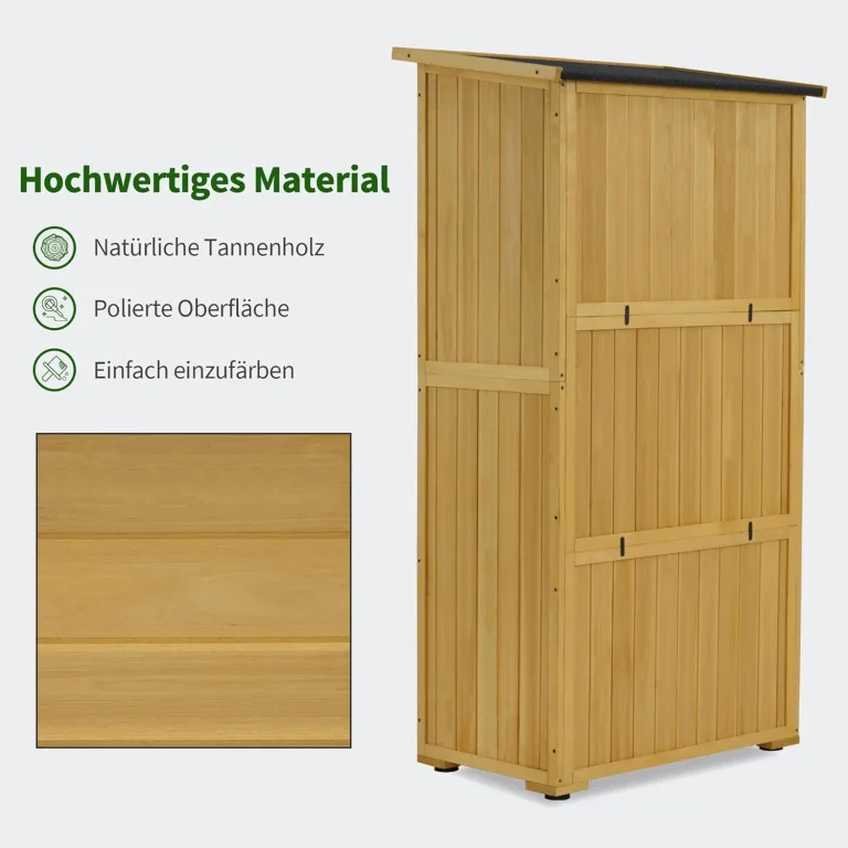 M MCombo Gartenschrank Holz, Gartenhaus Klein Wetterfest, Outdoor Gerätehaus Geräteschuppen, für Außenbereich Balkon Terrasse, 0878-F (Natur) – Bild 7