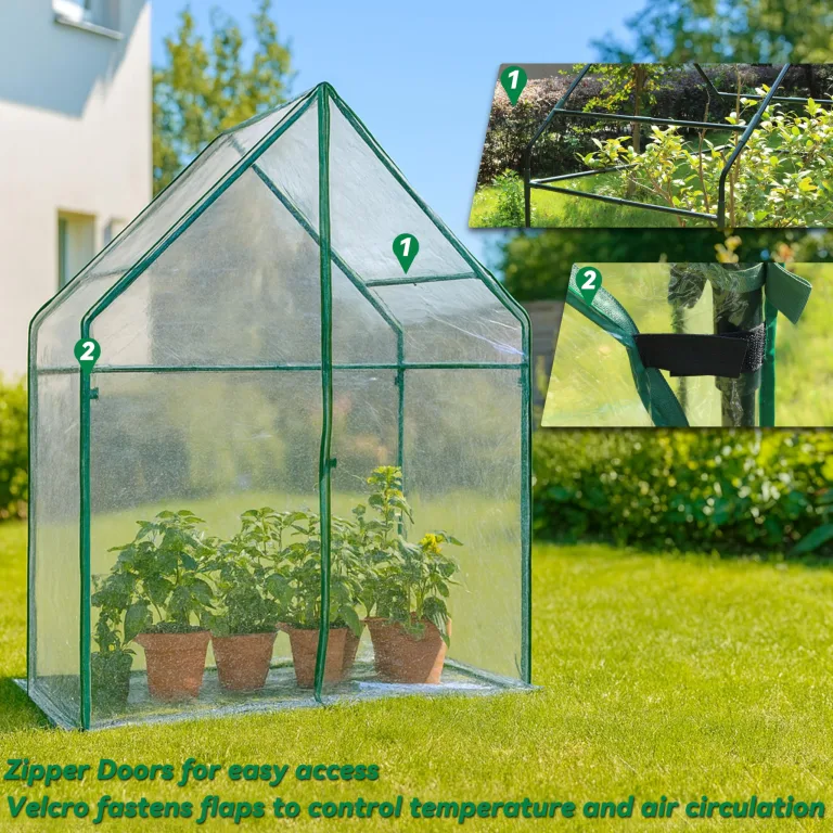 Gardzen Kleines begehbares Gewächshaus, robustes, tragbares Gewächshaus für den Außenbereich, mit stabilem Rahmen und transparenter Abdeckung, schützt Pflanzen vor Kälte, Regen, 91,9 cm (L) x 53,3 (B – Bild 4
