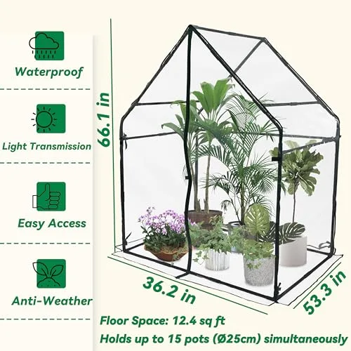 Gardzen Kleines begehbares Gewächshaus, robustes, tragbares Gewächshaus für den Außenbereich, mit stabilem Rahmen und transparenter Abdeckung, schützt Pflanzen vor Kälte, Regen, 91,9 cm (L) x 53,3 (B – Bild 8