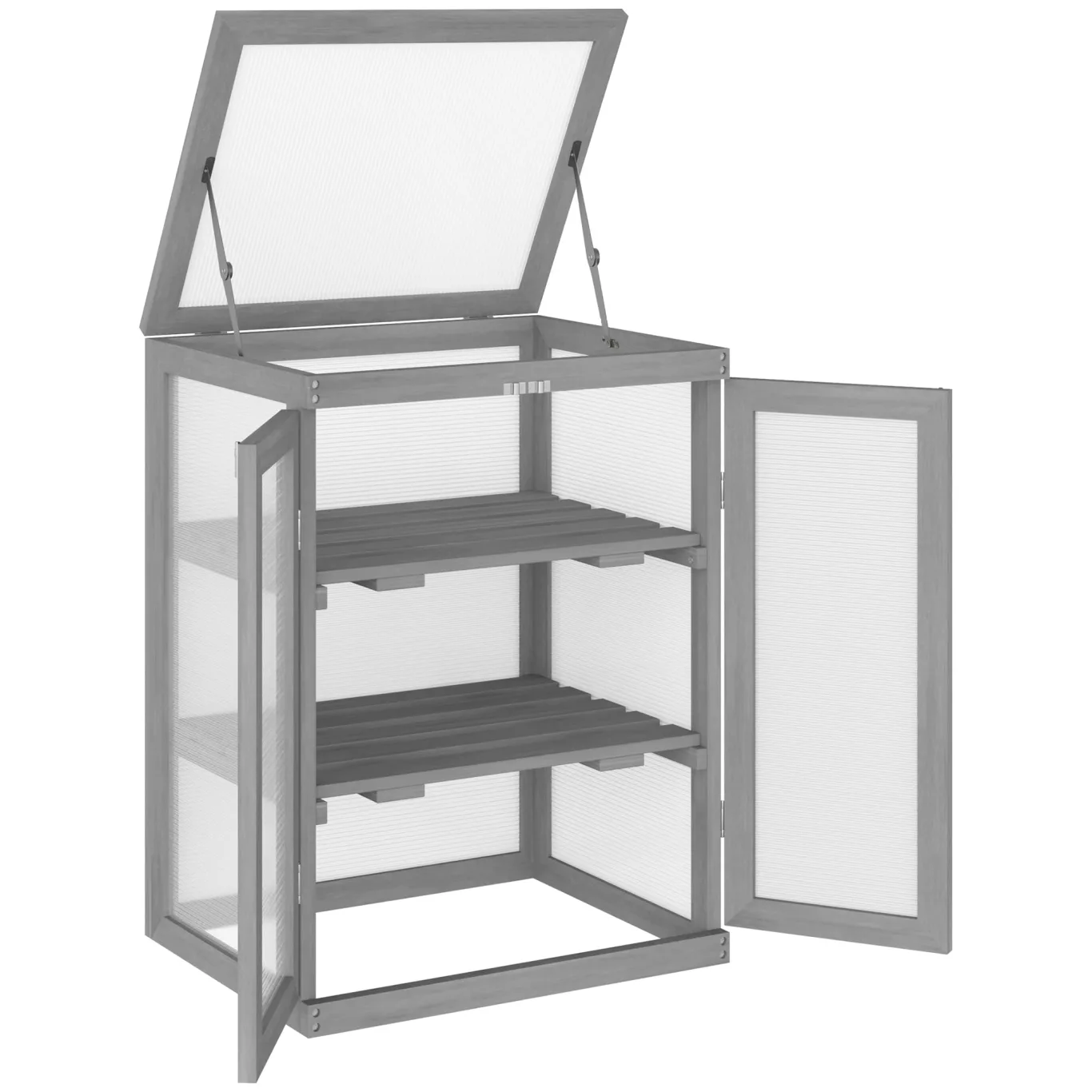 Outsunny 3 Stufen Gewächshaus Treibhaus Frühbeet mit Zwei Türen Frühbeetkasten aus Polycarbonat und Holz wetterfest Belastbar bis 15 kg(je Einlegeboden) 58 x 44 x 78 cm Dunkelgrau - Bild 1