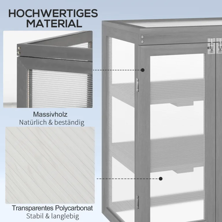 Outsunny 3 Stufen Gewächshaus Treibhaus Frühbeet mit Zwei Türen Frühbeetkasten aus Polycarbonat und Holz wetterfest Belastbar bis 15 kg(je Einlegeboden) 58 x 44 x 78 cm Dunkelgrau – Bild 3