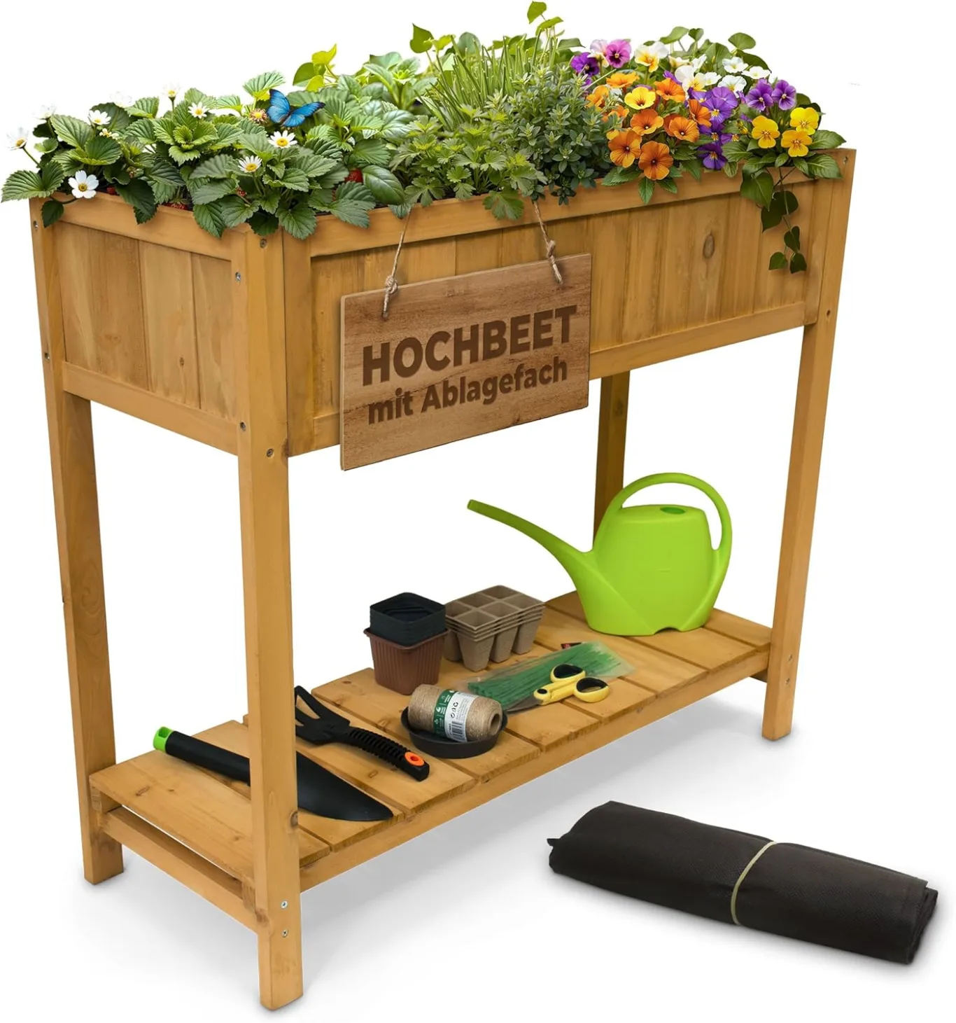 STREND PRO Hochbeet Balkon | 76cm(h) x 33cm(b) x 89(l) | Gemüsebeet Holz mit Ablage & wasserdichter Pflanzfolie | Kleines Hochbeet Schmales ideal für Balkon, Terrasse & Garten | Kräuterbeet - Bild 1