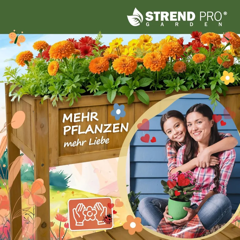 STREND PRO Hochbeet Balkon | 76cm(h) x 33cm(b) x 89(l) | Gemüsebeet Holz mit Ablage & wasserdichter Pflanzfolie | Kleines Hochbeet Schmales ideal für Balkon, Terrasse & Garten | Kräuterbeet – Bild 7