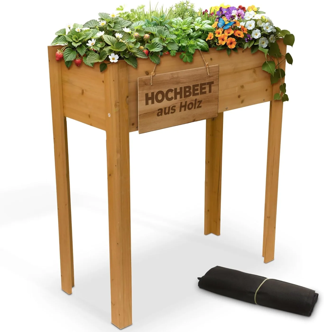 STREND PRO Hochbeet Balkon | 98cm(h) x 40cm(b) x 84(l) | Gemüsebeet Holz mit wasserdichter Pflanzfolie | Kleines Hochbeet Schmales ideal für Balkon, Terrasse & Garten | Kräuterbeet Klein - Bild 1