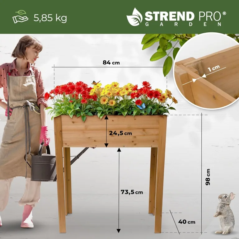 STREND PRO Hochbeet Balkon | 98cm(h) x 40cm(b) x 84(l) | Gemüsebeet Holz mit wasserdichter Pflanzfolie | Kleines Hochbeet Schmales ideal für Balkon, Terrasse & Garten | Kräuterbeet Klein – Bild 3