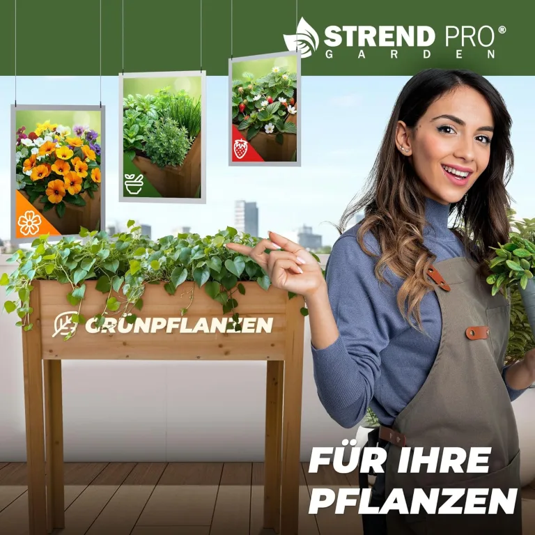 STREND PRO Hochbeet Balkon | 98cm(h) x 40cm(b) x 84(l) | Gemüsebeet Holz mit wasserdichter Pflanzfolie | Kleines Hochbeet Schmales ideal für Balkon, Terrasse & Garten | Kräuterbeet Klein – Bild 4