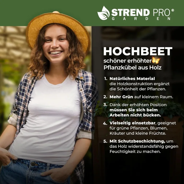 STREND PRO Hochbeet Balkon | 98cm(h) x 40cm(b) x 84(l) | Gemüsebeet Holz mit wasserdichter Pflanzfolie | Kleines Hochbeet Schmales ideal für Balkon, Terrasse & Garten | Kräuterbeet Klein – Bild 9