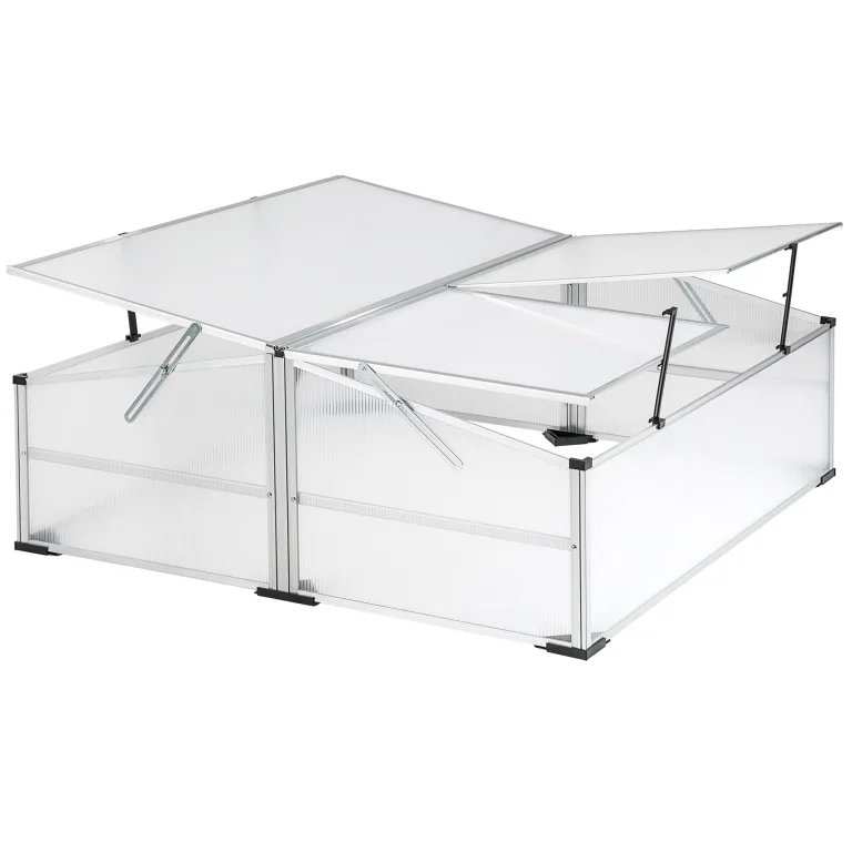 tectake® Frühbeet, Frühbeetaufsatz, Frühbeetkasten, Anzuchtkasten für Hochbeet, Blumenkasten, Anzucht Gewächshaus, Hochbeet Abdeckung, Pflanzkasten Minigewächshaus - 102 x 102 x 41 / 31 cm – Bild 2