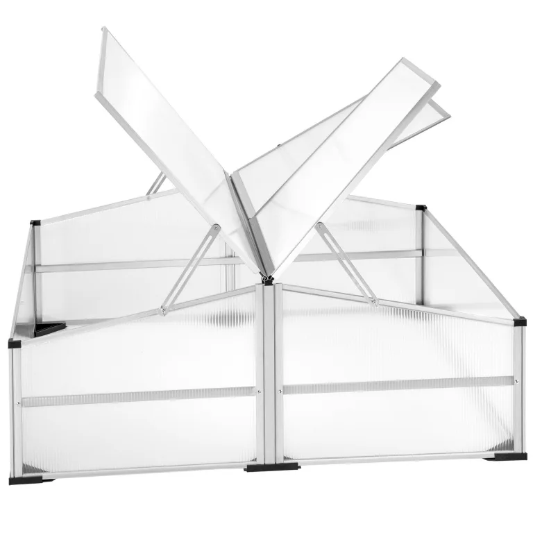 tectake® Frühbeet, Frühbeetaufsatz, Frühbeetkasten, Anzuchtkasten für Hochbeet, Blumenkasten, Anzucht Gewächshaus, Hochbeet Abdeckung, Pflanzkasten Minigewächshaus - 102 x 102 x 41 / 31 cm – Bild 3