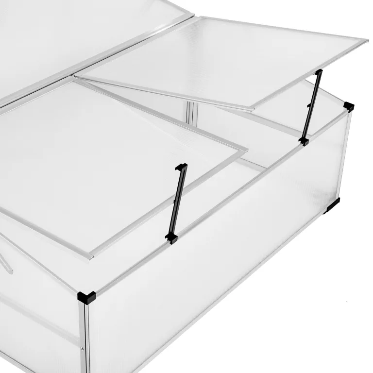 tectake® Frühbeet, Frühbeetaufsatz, Frühbeetkasten, Anzuchtkasten für Hochbeet, Blumenkasten, Anzucht Gewächshaus, Hochbeet Abdeckung, Pflanzkasten Minigewächshaus - 102 x 102 x 41 / 31 cm – Bild 4