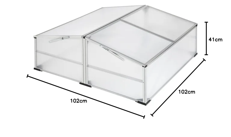 tectake® Frühbeet, Frühbeetaufsatz, Frühbeetkasten, Anzuchtkasten für Hochbeet, Blumenkasten, Anzucht Gewächshaus, Hochbeet Abdeckung, Pflanzkasten Minigewächshaus - 102 x 102 x 41 / 31 cm – Bild 6
