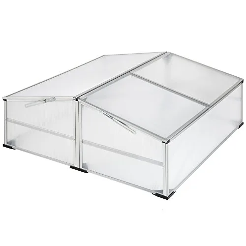 tectake® Frühbeet, Frühbeetaufsatz, Frühbeetkasten, Anzuchtkasten für Hochbeet, Blumenkasten, Anzucht Gewächshaus, Hochbeet Abdeckung, Pflanzkasten Minigewächshaus - 102 x 102 x 41 / 31 cm – Bild 8