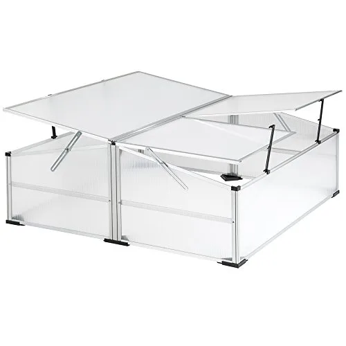 tectake® Frühbeet, Frühbeetaufsatz, Frühbeetkasten, Anzuchtkasten für Hochbeet, Blumenkasten, Anzucht Gewächshaus, Hochbeet Abdeckung, Pflanzkasten Minigewächshaus - 102 x 102 x 41 / 31 cm – Bild 9