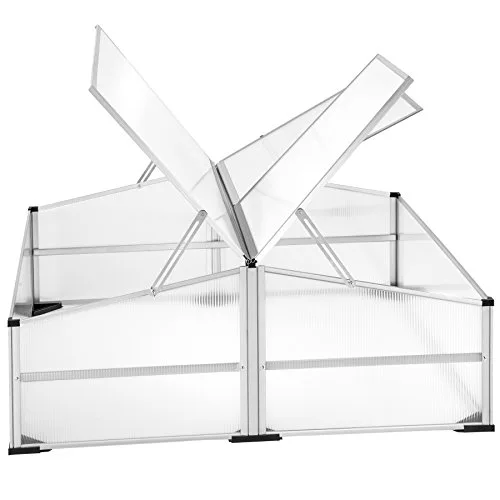 tectake® Frühbeet, Frühbeetaufsatz, Frühbeetkasten, Anzuchtkasten für Hochbeet, Blumenkasten, Anzucht Gewächshaus, Hochbeet Abdeckung, Pflanzkasten Minigewächshaus - 102 x 102 x 41 / 31 cm – Bild 10
