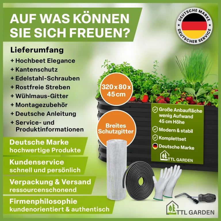 TTL GARDEN 320x80x45cm Elegance XL Metall Hochbeet Anthrazit - Stahl rostfrei verzinkt & grau lackiert Wellblech ovale Form sehr stabil Garten Beet für Gemüse Kräuter Blumen Gartenbeet Gemüsebeet – Bild 9