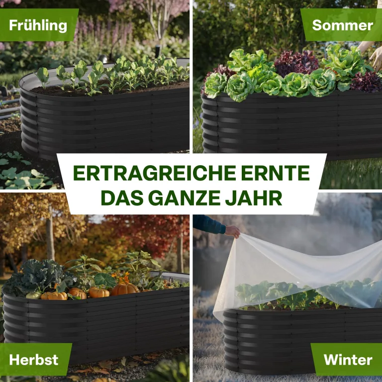 TTL GARDEN 240x80x45cm Elegance L Metall Hochbeet Anthrazit - Stahl rostfrei verzinkt & grau lackiert Wellblech ovale Form sehr stabil Garten Beet für Gemüse Kräuter Blumen Gartenbeet Gemüsebeet – Bild 7