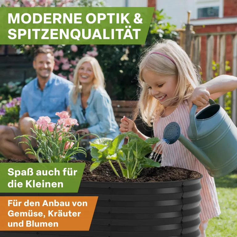 TTL GARDEN 160x80x45cm Elegance M Metall Hochbeet Anthrazit - Stahl rostfrei verzinkt & grau lackiert Wellblech ovale Form sehr stabil Garten Beet für Gemüse Kräuter Blumen Gartenbeet Gemüsebeet – Bild 6