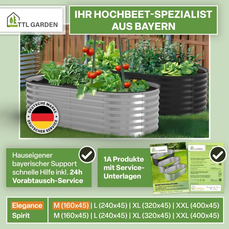 TTL GARDEN 160x80x45cm Elegance M Metall Hochbeet Anthrazit - Stahl rostfrei verzinkt & grau lackiert Wellblech ovale Form sehr stabil Garten Beet für Gemüse Kräuter Blumen Gartenbeet Gemüsebeet – Bild 8