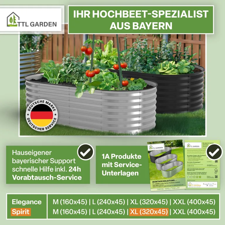 TTL GARDEN 320x80x45cm Spirit XL Metall Hochbeet Silber - Stahl rostfrei verzinkt Wellblech ovale Form sehr groß stabil & wetterfest Garten Beet für Gemüse Kräuter Blumen Gartenbeet Gemüsebeet – Bild 8