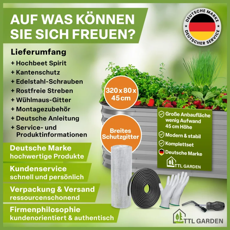TTL GARDEN 320x80x45cm Spirit XL Metall Hochbeet Silber - Stahl rostfrei verzinkt Wellblech ovale Form sehr groß stabil & wetterfest Garten Beet für Gemüse Kräuter Blumen Gartenbeet Gemüsebeet – Bild 9