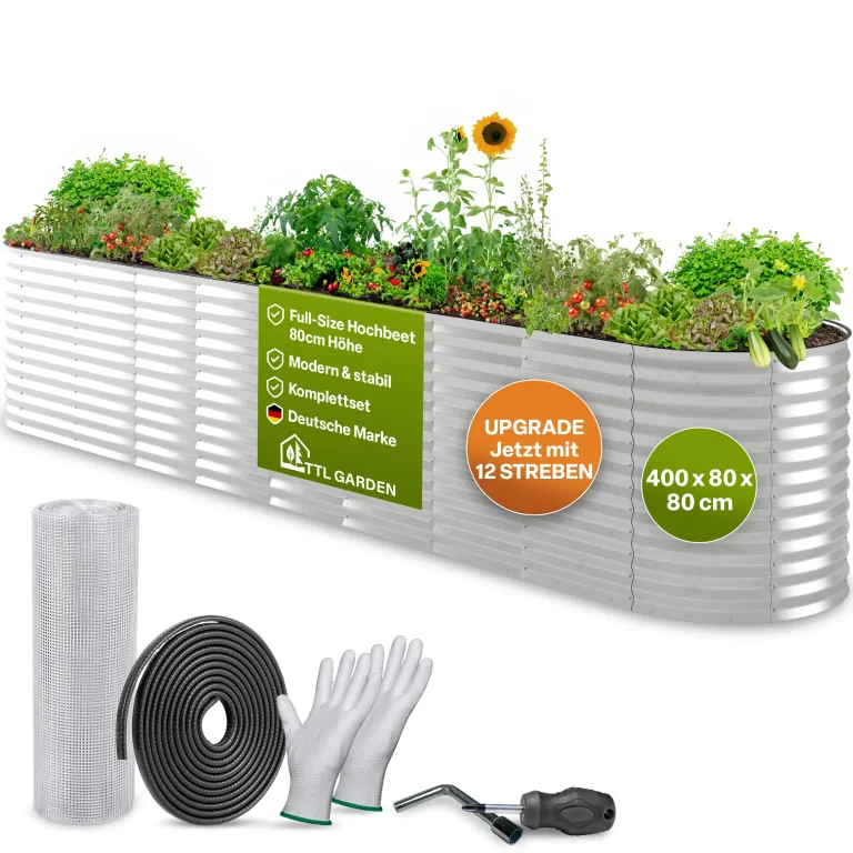 TTL GARDEN 160x80x45cm Spirit M Metall Hochbeet Silber - Stahl rostfrei verzinkt Wellblech ovale Form sehr groß stabil & wetterfest Garten Beet für Gemüse Kräuter Blumen Gartenbeet Gemüsebeet – Bild 10