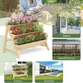 COSTWAY 3 stufiges Hochbeet Holz, Pflanzenbeet mit Ablage, 2 Haken & 3 Pflanzfolien, Kräuterbeet mit 3 Blumenkästen, Gartenbeet für Garten Terrasse Balkon, Etagenbeet Vertikalbeet, Natur - Thumbnail 7