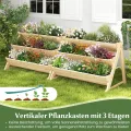 COSTWAY 3 stufiges Hochbeet Holz, Pflanzenbeet mit Ablage, 2 Haken & 3 Pflanzfolien, Kräuterbeet mit 3 Blumenkästen, Gartenbeet für Garten Terrasse Balkon, Etagenbeet Vertikalbeet, Natur - Thumbnail 2