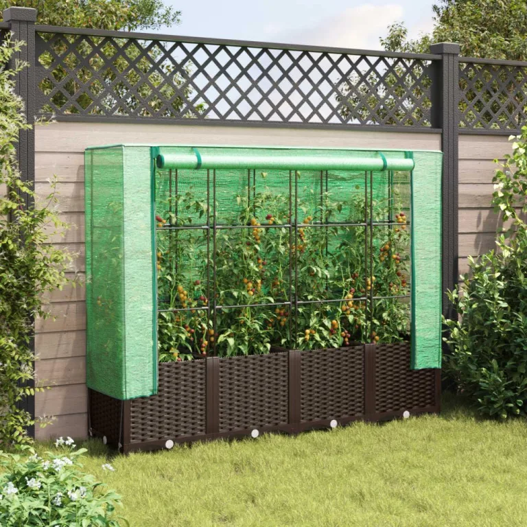 Hochbeet mit Gewächshaus-Aufsatz, Rattan-Optik, Polypropylen, Stabiler Eisenrahmen, Hochbeet mit Abdeckung, Hochbeete Balkon, 160x40x138 cm – Bild 3