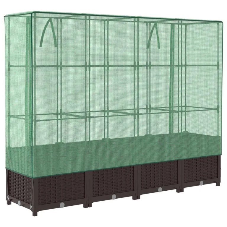 Hochbeet mit Gewächshaus-Aufsatz, Rattan-Optik, Polypropylen, Stabiler Eisenrahmen, Hochbeet mit Abdeckung, Hochbeete Balkon, 160x40x138 cm – Bild 6