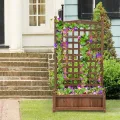 COSTWAY Blumenkasten mit Rankgitter, Pflanzkasten Holz für Kletterpflanzen, Pflanzkübel mit Sichtschutz, Hochbeet mit Spalier & Drainagelöchern, für Garten Hof Balkon, 64,5 x 28 x 120 cm, Braun - Thumbnail 6