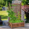 COSTWAY Blumenkasten mit Rankgitter, Pflanzkasten Holz für Kletterpflanzen, Pflanzkübel mit Sichtschutz, Hochbeet mit Spalier & Drainagelöchern, für Garten Hof Balkon, 64,5 x 28 x 120 cm, Braun - Thumbnail 7